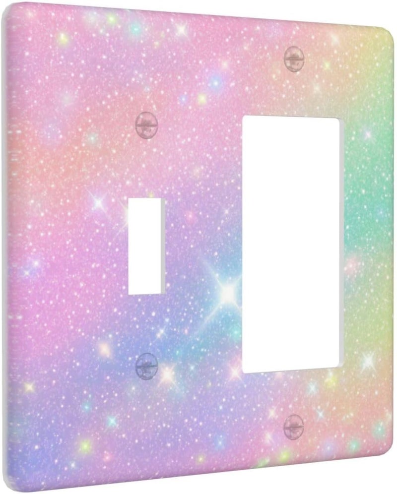 Wuyocha Decorative Outlet Covers Rainbow Shiny Gradient Colors 2 Gang Wall Plate Cover 1 Toggle 1 Rocker Combination Light Switch Plate Covers Jumbo Switch Cover for Kids Room Nursery Decor - Image 2